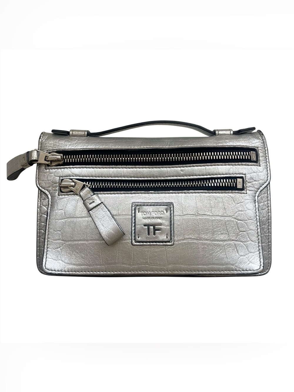 TOM FORD SS23 JENNIFER CROSSBODY BAG - SILVER METALLIC CROCODILE